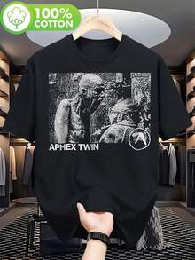 Camiseta de Algodón 100% de Corte Holgado para Hombre, Tallas Grandes y Altas, con Logotipo de Aphex Twin/Diseño de Póster Icónico - Cuello Redondo, Tallas S-2XL - Ropa Casual para Conciertos y Uso Diario para Fanáticos de la Música - Lavable a Máquina Todo el Año - Negro - Ver 7