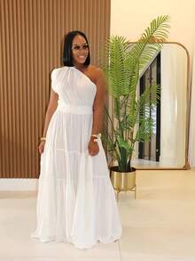 Summer Dresses For WomenSpring And Summer New Women's Fashion Temperament Solid Color Oblique Shoulder Long DressLoose And Comfortabledresses For Women - 黃色 - 查看 8