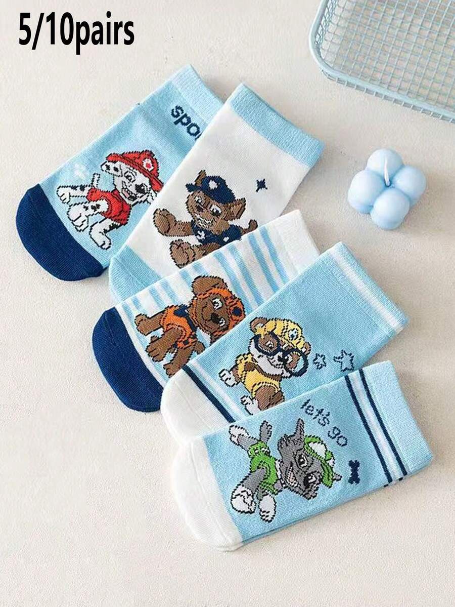 Paw Patrol 5/10 Pairs Cartoon Comfortable Breathable Mid-Calf Socks For Boys & Girls, Size 2-14 Years - Multicolor - View 1