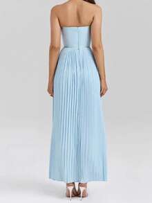 Vestido largo bandeau sin mangas ajustado espalda descubierta estilo europeo elegante verano fiesta nueva colección femenina - Azul - Ver 10