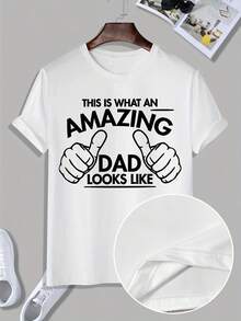 Día del Padre ASÍ ES CÓMO SE VE UN PADRE INCREÍBLE Camiseta Creativa para Hombre con Estampado de Letras, Camiseta Casual de Manga Corta con Cuello Redondo, Ropa de Hombre para Verano al Aire Libre - Blanco - Ver 8