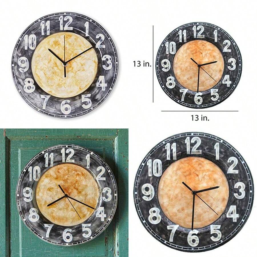 eangee Home Design para Interiores y Exteriores Pintada a Mano Reloj de Pared Acabado Borde con números de Color Blanco Madre de Pearl Negro - Negro y naranja - Ver 1