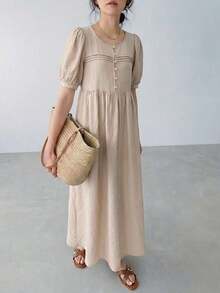 – Vestido largo de verano con mangas cortas, estilo sencillo y básico, cómodo para uso diario y salidas informales. - Verde militar - Ver 5