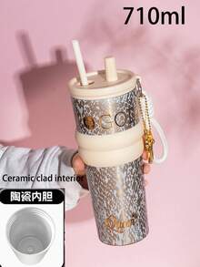 1pc Premium Insulated Beverage Cup, 316 Stainless Steel Tea/Coffee Tumbler, Outdoor & Car Use With Straw - Multicolor - View 17