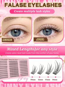 Eimny Set Bulu Mata Palsu 300 Gugus, Cocok untuk Riasan Sehari-hari. Panjang bulu mata 10-16mm, Gaya Peri Lengkung C Alami, Tahan Air dan Keringat, Ringan dan Nyaman, Dapat Digunakan Kembali. Cocok untuk Riasan DIY dan Alami, Sempurna untuk Jalan-jalan dan Kencan Sehari-hari. Dilengkapi dengan Set Alat Lengkap, Cocok untuk Pemula. - MultiWarna - View 3