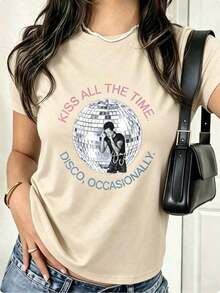 Women's Casual T-Shirt 100% Cotton | Women's Short Sleeve Crew Neck T-Shirt With Casual Print, Harry Style, Kiss All The Time Disco Occasionally, Disco Ball, Love On Tour Essential (2) Men's Loose Fit Short Sleeve T-Shirt | Exquisite Design | Summer Must-Have | Versatile And Easy To Match | Show Off Your Style With This Short Sleeve Crew Neck T-Shirt. | Machine Washable | Suitable For All Seasons, Comfortable And Fitted. | Bright Digital Print T-Shirt, Casual And Versatile - Vintage Street Style Unisex Cotton Short Sleeve Crew Neck T-Shirt - 杏 - 查看 6