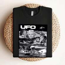 Camiseta de algodón puro para mujer con estampado de OVNI, serie de TV, impresión directa en tela, manga larga o corta. - negro - Ver 3