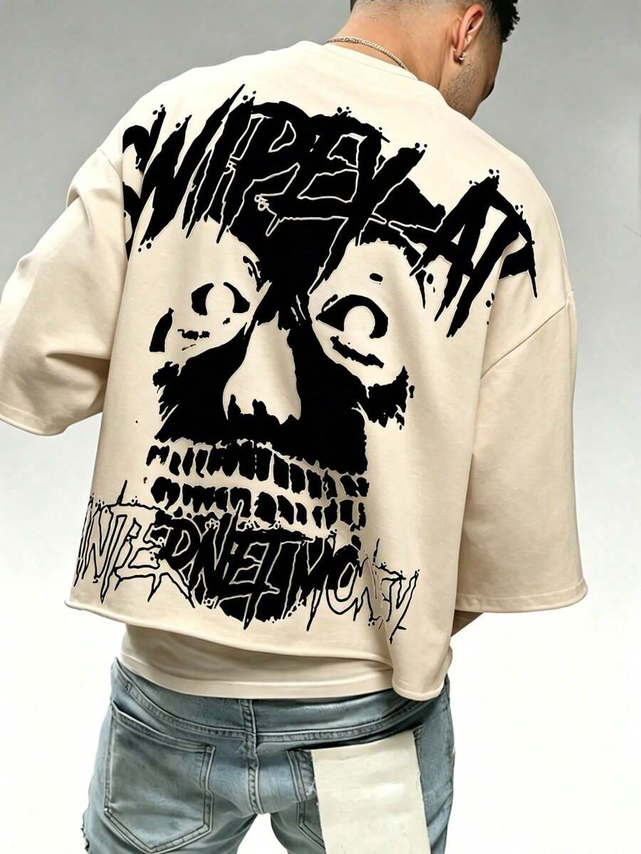 Internet Money T-Shirt, Internet Skull T-Shirt, 100% Pure Cotton, Y2K Style, Hip-Hop Street Elements, Digital Print, Perfect Gift. - Apricot - View 1