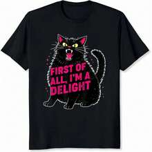 100% Algodón Primero que Todo Soy Una Maravilla Camiseta Casual de Verano para Mujer con Gráfico de Gato Negro y Frase Divertida - Negro - Ver 2