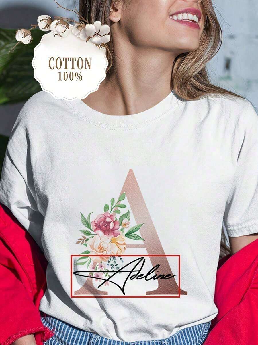 Productos Personalizados: Una Serie con la Letra A, Diseñcon el Texto de tu Elección. Diseños de Nombres Personalizados para Camisetas de Mujer Hechas de 100% Algodón Puro, ideales para fiestas. - Blanco - Ver 1