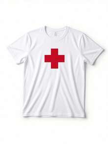 Sommerliches Rettungsschwimmer-T-Shirt mit Rotkreuz-Aufdruck auf dem Rücken | Lässiges Unisex-Kurzarmshirt mit Rundhalsausschnitt, weiß mit rotem Rettungsschwimmer-Emblem, maschinenwaschbar, ganzjährig bequem für Strand und Pool. Locker und komfortabel. - Zurück - Übersicht 7