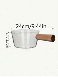 1pc Transparent Glass Milk Pot With Wooden Handle, Heat-Resistant Soup Pot, Baby Food Pot, Noodle Pot, Salad Bowl, Instant Noodle Bowl, Suitable For Electric Ceramic Stove And Gas Open Flame, High Heat Resistance Non-Stick Glass Pot For Heating Milk, Butter, Noodles, Sauces And Cooking Seafood - View 2
