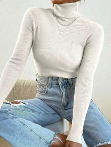 Cacharrel Women's Trico Tricot High Neck Long Sleeve Blouse - White 1 - View 1