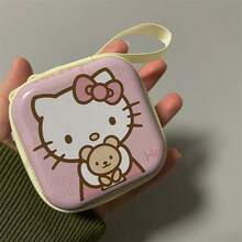 Sanrio 1個裝 Hello Kitty 迷你圓形拉鍊零錢包，粉色與白色可愛卡通圖案手提包，適合收納硬幣、鑰匙、耳機，女性與女孩用便攜小錢包，附手柄緊湊收納袋，拉鍊開合設計，適合情人節、婚禮、生日禮物、旅行配件、畢業季、開學季 - 彩色 - 查看 10