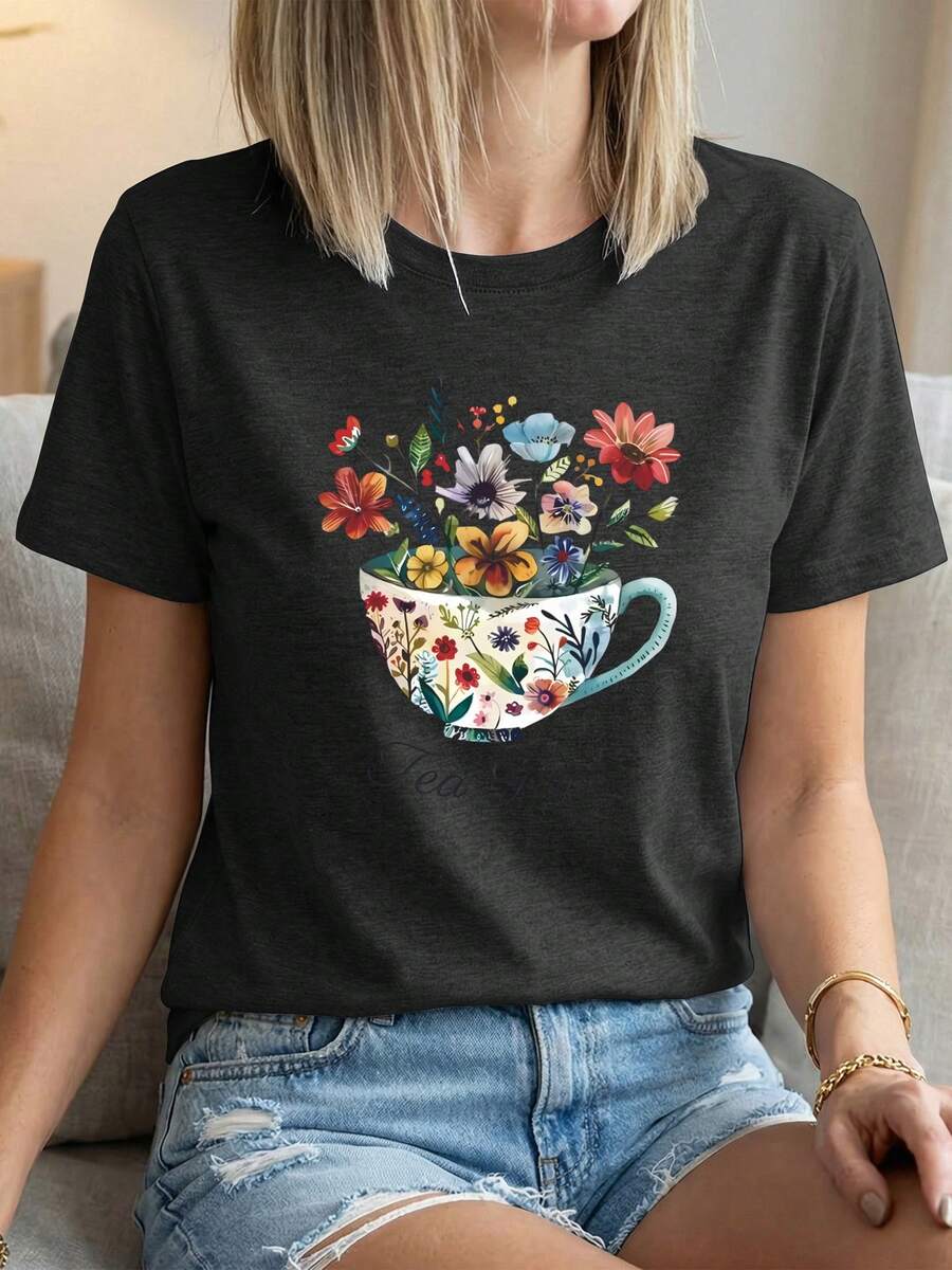 Una camiseta de manga corta para mujer, moderna, a la moda, retro y de corte holgado, adecuada para actividades al aire libre en primavera y verano.Camiseta de manga corta con cuello redondo de estilo europeo y americano, ligera y transpirable, ideal para deportes de verano, con diseño estampado de tazas de té florales.Holgada y cómoda, adecuada para todas las edades como prenda casual a la moda.blusas para mujer,blusas casuales para dama,tops,, mujer premium,y2k,playeras de mujer curvy,ofertas y liquidaciones ropa mujer,playeras deportivas para mujer,,playeras de hombre, mujer,blusas>elegante SXSW - Negro - Ver 1