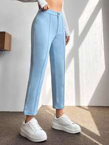 PETITE Pantalones de talle alto con costura detalle crop - Celeste - Ver 5