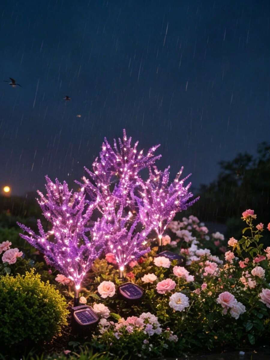 4件裝太陽能薰衣草燈，戶外裝飾燈，可用於庭院家具，適合露台、別墅與戶外花園，母親節禮物與節慶燈飾首選