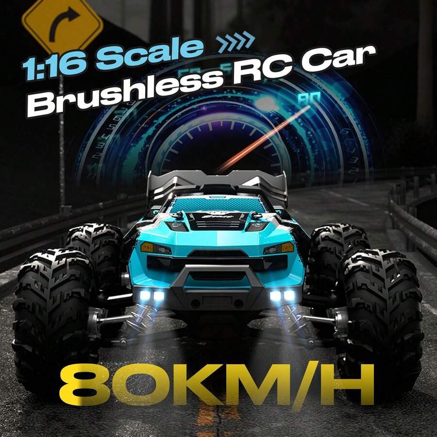 Brushless Off Road RC Car, 80KM/H High Speed Drift Vehicle, Supports Multiple Cars Racing Together, Drifting, Racing, Climbing, LED Lighting Modes, Not A Toy, For Professional Players, Collectors Or Competitive Sports Use Solely - Blue - View 1