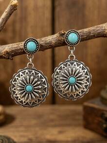 1 Pair Bohemian Style Sunflower Earrings - Silver - View 1