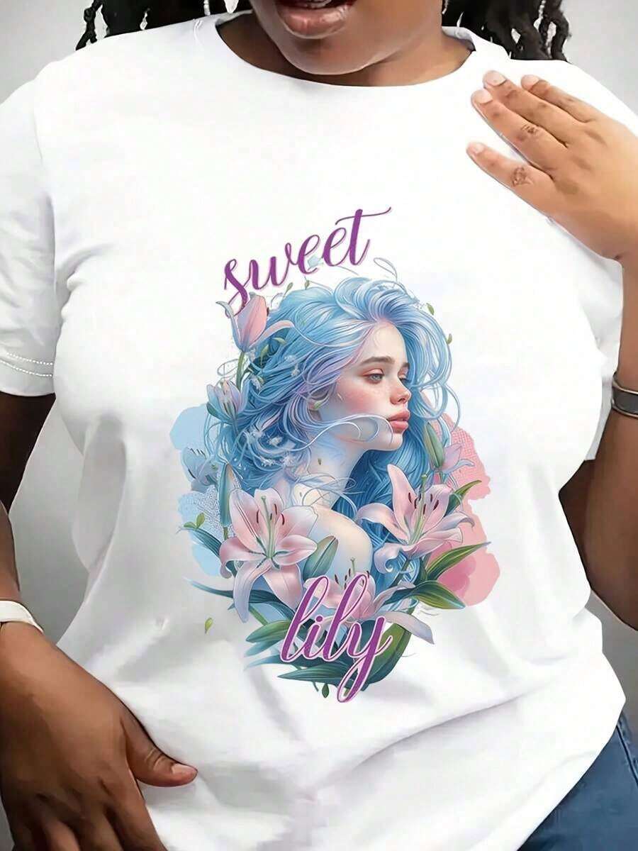 Oferta por tiempo limitado, cantidad limitada disponible,  relámpago, camisas de mujer, camisetas de mujer Camiseta Sweet Lily, regalo para amantes de las flores, camiseta con estampado de lirio rosa, regalo para mujeres, ilustración romántica, regalo para amantes del rosa, para amantes de la primavera. - Blanco - Ver 1