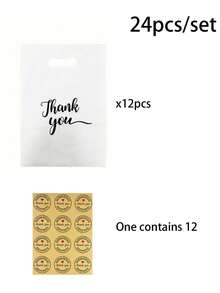 24入/組 黑色感謝禮物袋附「Thank You」貼紙，小企業用塑膠購物袋，適合節日、生日、派對伴手禮、婚禮禮物包裝，適用於禮品店、派對、商店 - 彩色 - 查看 9