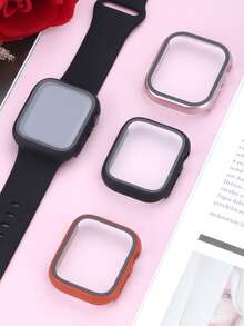 3件組適用於Apple Watch 40mm 41mm 42mm 44mm 45mm 46mm 硬PC鋼化玻璃二合一保護殼，防摔防刮全邊保護蓋，適合 Ultra SE Series 11 10 9 8 7 6 5 4，觸控靈敏智慧手錶保護殼，男女通用，3色套組 - 棕色+黑色+玫瑰金 - 查看 3