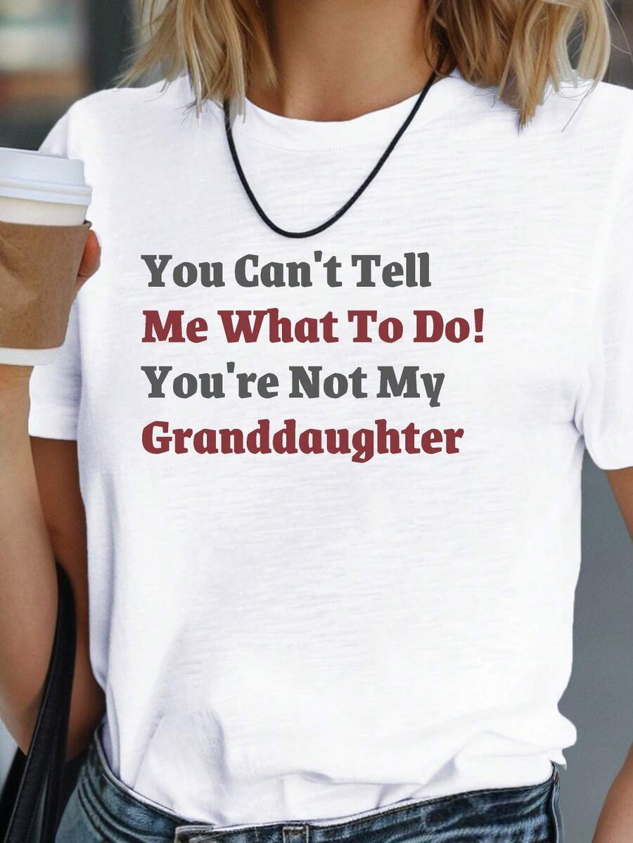 Camisetas de Algodón Oversize de Moda para Mujer 2026 You Are Not My Granddaughter Ropa de Mujer Camiseta Cómoda Suave Sencilla para Uso Diario Top de Manga Corta - Blanco - Ver 1