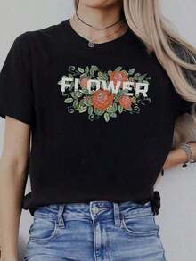 2026 Fashion For Women, Quality Casual Cotton T-Shirt, Short Sleeve Round Neck T-Shirt For Women, Urban Clothing With Creative Prints, Simple Design, Suitable Top For Leisure, Sports And Fitness, Casual Summer Clothing For Women, Unisex Basic T-Shirt - 黑色 3 - 查看 7