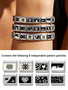 8/26pcs Stainless Steel Modular Pendant Bracelets, Suitable For Daily Wear Or DIY, Cartoon Pattern Bracelets, Can Be Given As Gifts To Family, Friends, And Loved Ones - Multicolor - View 8