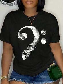 Camiseta 100% Algodón Unisex con Diseño de Calavera y Clave de Fa para Bajistas, Músicos y Amantes de la Música, Suave y Transpirable, Estilo Clásico de Moda para Verano - Negro - Ver 4