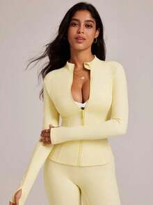 2026 VUTRU Women's Slim Fit Sports Jacket With Thumbholes And High Collar, Spring - Goose Yellow - View 4