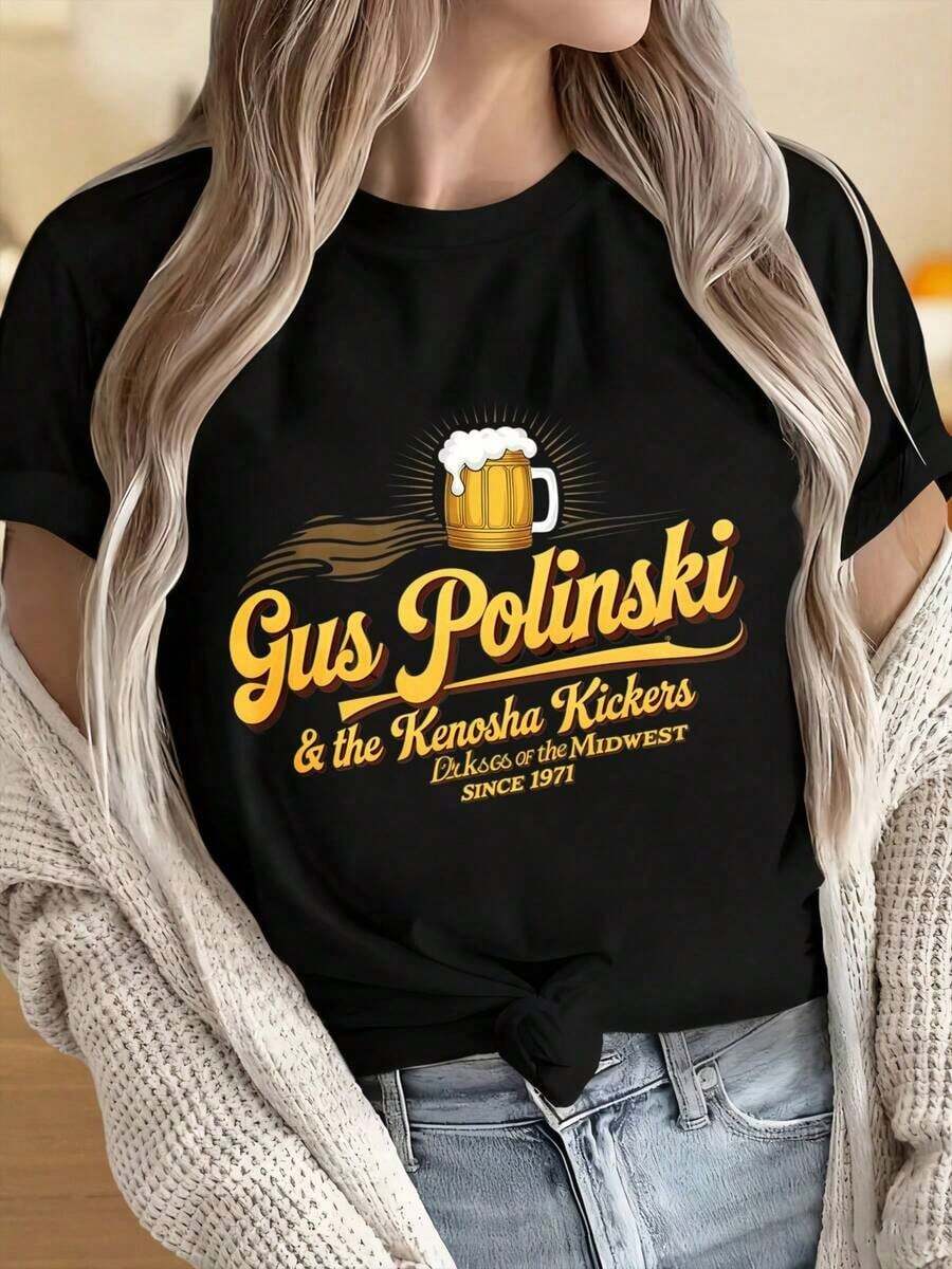 Camisetas para Hombre y Mujer con Cuello Redondo y Mangas Cortas. Camiseta Gus Polinski y The Kenosha Kickers Dukes Of The Midwest Since 1971 con Motivo de Jarra de Cerveza, Negra, Unisex, Casual, para Hombres y Mujeres. Estampados Divertidos Ideales para Fiestas de Navidad, Actividades Deportivas, Fiestas de Fin de Año, Salidas, Deportes y Otros Regalos Festivos. - Negro - Ver 1