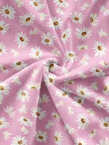 Conjunto de 2 piezas de mujer con estampado floral minimalista azul marino, adecuado para vacaciones, conjunto de 2 piezas con estampado de margaritas para el verano - Rosa - Ver 7