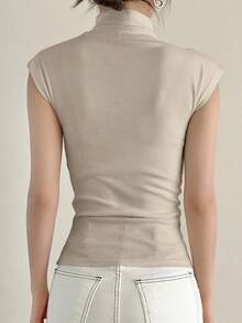 Camiseta de mujer de cuello alto de color liso para el verano - Gris 2 - Ver 2