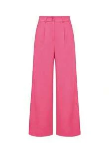 Pantalones Con Pierna Ancha Y Pliegues En Color Sólido Con Bolsillos Diagonales - Rosa 2 - Ver 6