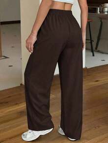 Pantalones rectos y sueltos de pierna ancha de color negro con estampado tipo zhanga para vacaciones de primavera y verano - Marrón Chocolate - Ver 2