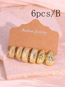 6/18piezas Juego de Aretes de Moda Dorados para Mujer, Adecuado para Uso Diario - Dorado - Ver 5