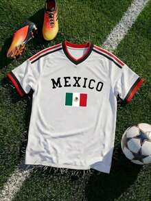 Camiseta de fútbol verde unisex de la Copa Mundial 2026 de EE. UU., Canadá y México, con estampado oficial del trofeo de la Copa Mundial y la bandera de las tres naciones, ropa deportiva transpirable de manga corta para entrenamientos, partidos y uso diario, regalo para aficionados a la Copa Mundial 2026 para amantes del fútbol, camiseta deportiva de manga corta para hombre, de secado rápido y transpirable para aficionados. - Crema - Ver 4