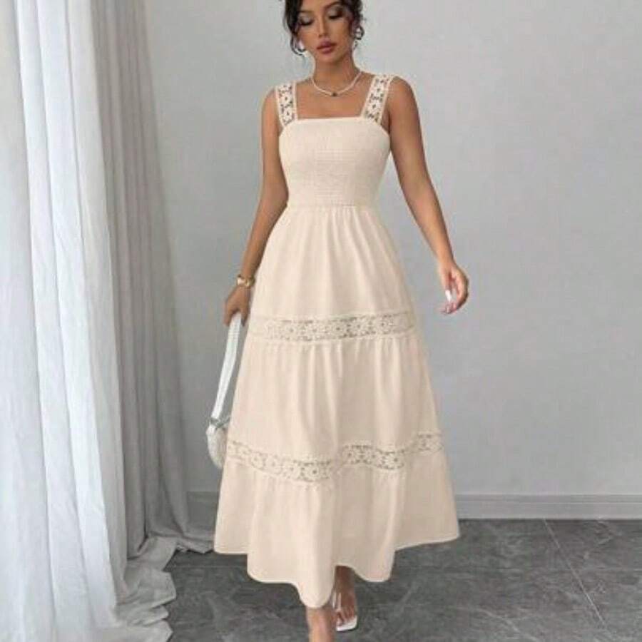 Nana's Women's Clothing Store Vestido camisero casual de mujer con parches florales y volantes en el bajo - Albaricoque - Ver 1