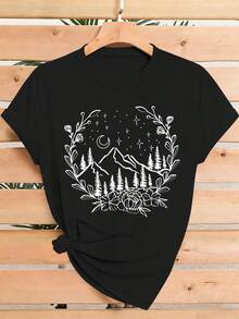 Una camiseta de manga corta para mujer, moderna, a la moda, retro y de corte holgado, adecuada para actividades al aire libre en primavera y verano.Camiseta estampada para mujeres amantes de las noches de montaña, las coronas florales y la naturaleza, ideal para senderismo al aire libre.Camiseta casual de manga corta y cuello redondo, adecuada tanto para primavera como para verano.Un regalo ideal para cumpleaños o días festivos.Camiseta casual para ir al trabajo, top minimalista estampado de manga corta para la oficina y el otoño.blusas para mujer,blusas casuales para dama,tops,, mujer premium,y2k,playeras de mujer curvy,ofertas y liquidaciones ropa mujer,playeras deportivas para mujer,,playeras de hombre, mujer,blusas>elegante X3TU - Negro - Ver 1