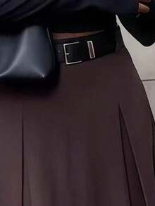 Falda de cintura alta con corte evasé para mujer EARO, con estilo de traje de moda, estilizadora, versátil, elegante, adecuada para la oficina, el hogar, el uso diario, citas nocturnas, otoño/invierno - Marrón - Ver 6