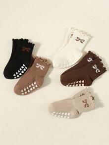 1/5 Paar Mädchen/Kinder einfarbige Socken mit Rüschenkante, Herz-Grip-Design, gestreiftes Muster, Schleifen-Akzent, lässige, niedliche, atmungsaktive und bequeme vielseitige Crew-Socken, geeignet für Rückkehr zur Schule, Outdoor-Aktivitäten, Partys, Feiertage, Geschenke - Verschiedenfarbig - Übersicht 12