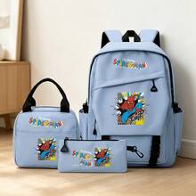 Miniso Marvel The Amazing Spider-Man 3 PiecesLight Blue Backpack Set Laptop Bag With Insulated Bag & Pencil Case Suitable For Office, Study And Travel - Baby Blue - View 2