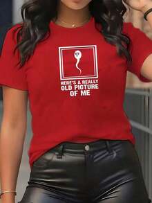 ComfortableGráfico divertido que muestra la idea humorística de recordar los comienzos de la vida desde una perspectiva graciosa y original transmitiendo ingenio y juventud en cada detalle camisetas de mujer 100% algodón estilo casual cómoda para uso diarioFashion All-match Women's Short Sleeve T-shirt, Basic Style for Inner & Outer Wear - Rojo - Ver 10