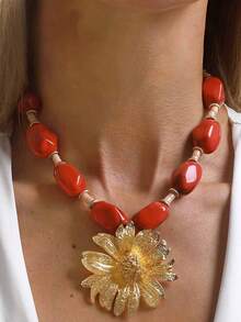 1 chiếc vòng cổ mặt dây chuyền hình hoa đính hạt màu đỏ phong cách Bohemian dành cho nữ, vòng cổ cá tính độc đáo, vòng cổ phong cách nghỉ dưỡng, trang sức cá tính đa năng. - Nhiều màu - Xem 4