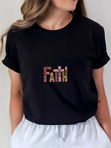 Camiseta de manga corta con diseño de fe - Perfecta para regalos de Pascua, reuniones familiares y celebraciones de Pascua, ajuste cómodo, unisex. - Negro - Ver 1