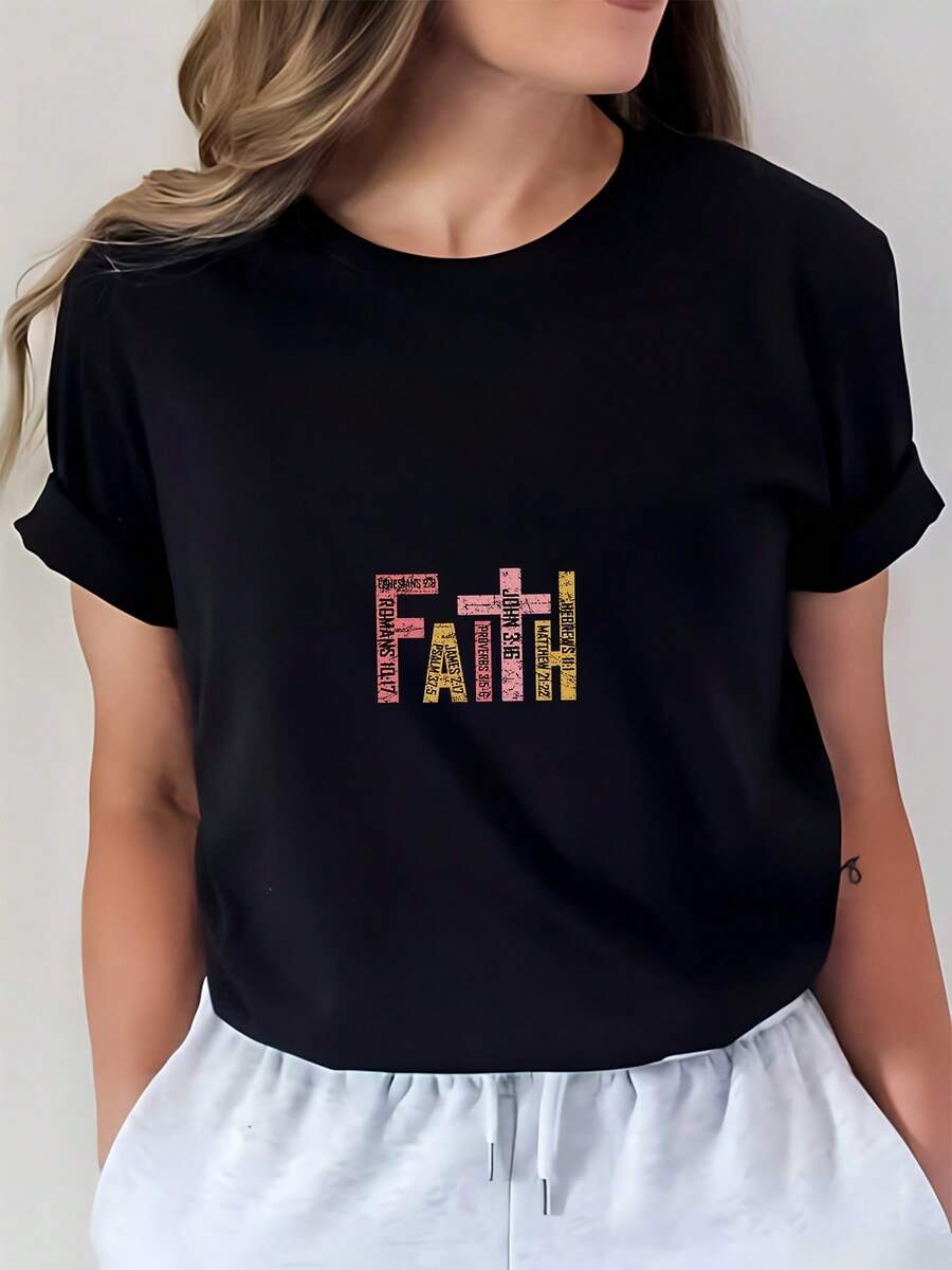 Camiseta de manga corta con diseño de fe - Perfecta para regalos de Pascua, reuniones familiares y celebraciones de Pascua, ajuste cómodo, unisex. - Negro - Ver 1