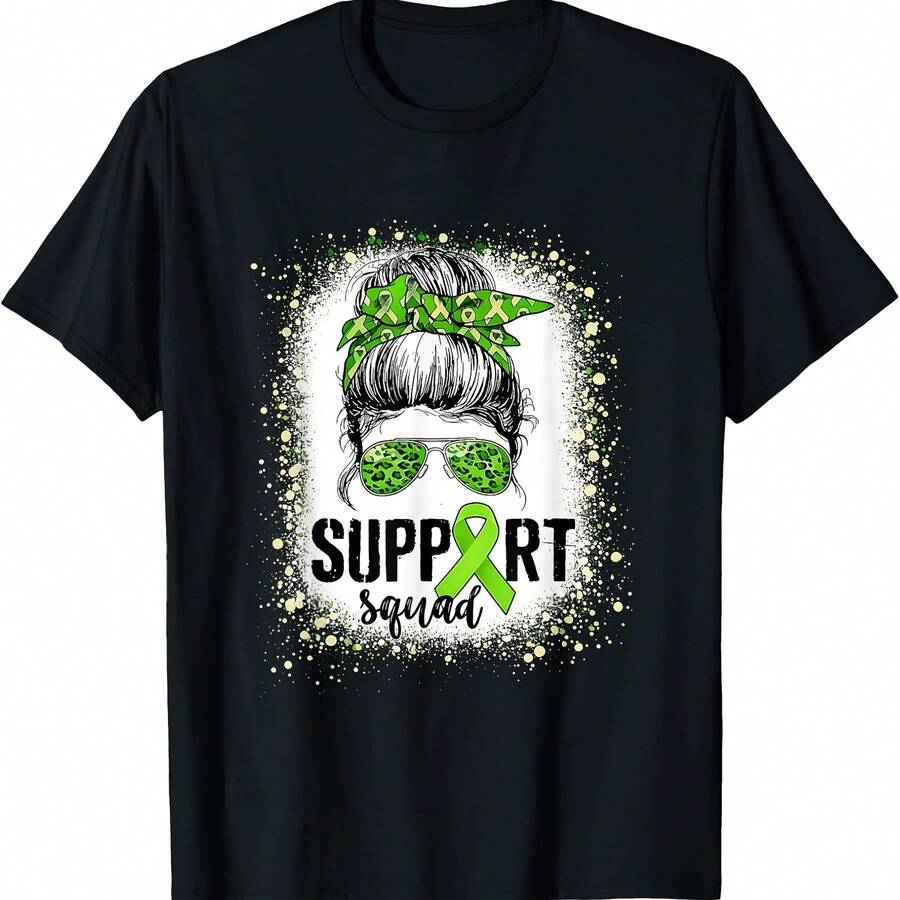 Support Squad Messy Bun Mental Health Awareness T-Shirt - Black - View 1