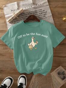 Camiseta de mujer con estampado "Off to be the fun aunt", pato, gafas de sol, bolsa de compras y motivos de café, ropa de primavera/verano 2026, camiseta de manga corta de algodón puro a la moda para mujer, camiseta elegante de algodón puro de manga corta para fiesta 1428, tops para salir de noche para mujer. - Blanco - Ver 8