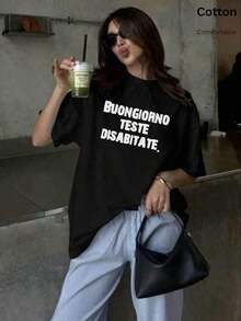 Camiseta de algodón puro, de manga corta para mujer, con el eslogan "Buenos días, jefes incompetentes", cuello redondo de color sólido, suave y cómoda, adecuada para fiestas, informal, para mujer, ropa de invierno para mujer, divertida, linda, negra, blanca, de verano, para mujer, ropa de Pascua para mujer, para todas las estaciones, oficina/salón/hogar/minimalista, estilo occidental para mujer, ropa, estilo retro americano, unisex, ropa exterior, otoño, tallas grandes para mujer, verano, festival de música, blanca. - negro - Ver 1